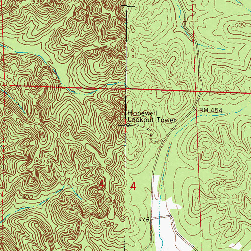 Topographic Map of Hopewell Lookout Tower, MS