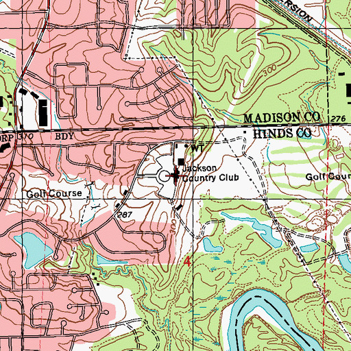 Topographic Map of Jackson Country Club, MS