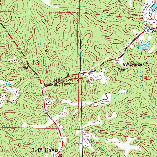 Topographic Map of Jeff Davis Lookout Tower, MS