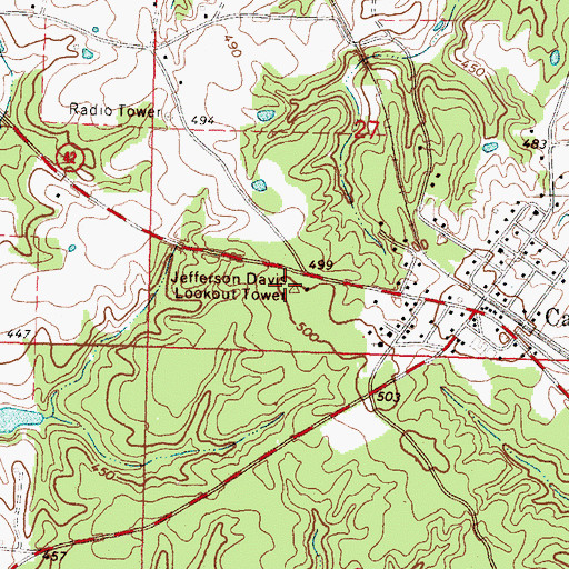 Topographic Map of Jefferson Davis Lookout Tower, MS