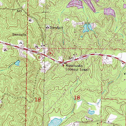 Topographic Map of Kosciusko Lookout Tower, MS