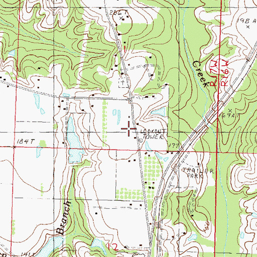 Topographic Map of Lacy Lookout Tower, MS