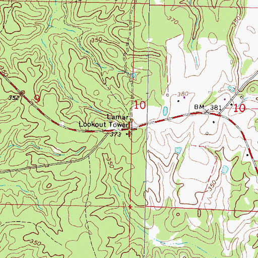 Topographic Map of Lamar Lookout Tower, MS