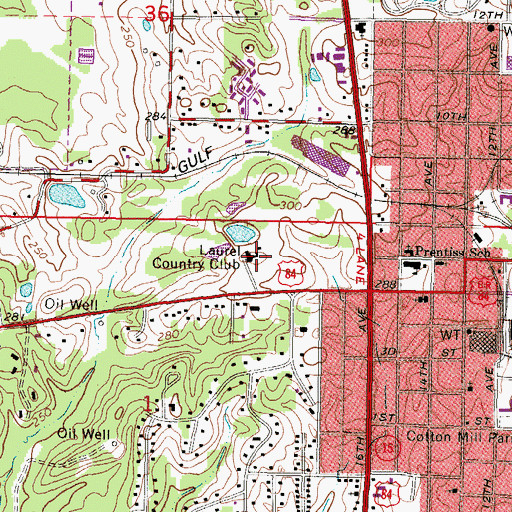 Topographic Map of Laurel Country Club, MS