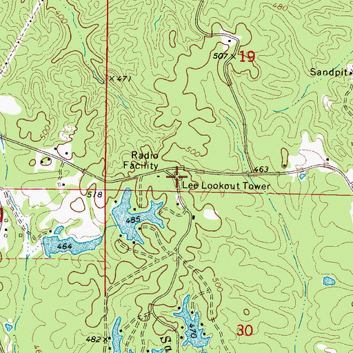 Topographic Map of Lee Lookout Tower, MS