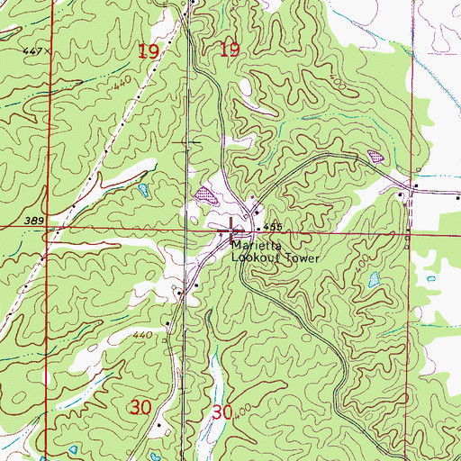 Topographic Map of Marietta Lookout Tower, MS