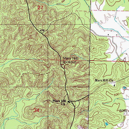Topographic Map of Mars Hill Lookout Tower, MS
