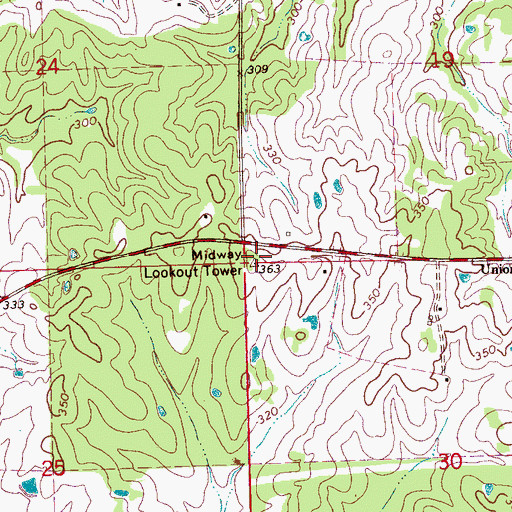 Topographic Map of Midway Lookout Tower, MS