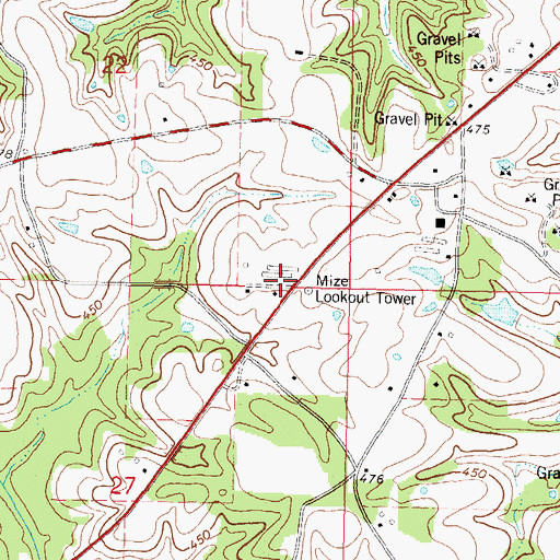 Topographic Map of Mize Lookout Tower, MS