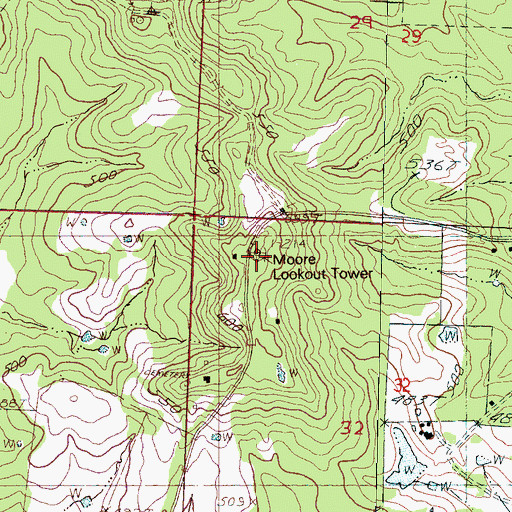 Topographic Map of Moore Fire Tower, MS