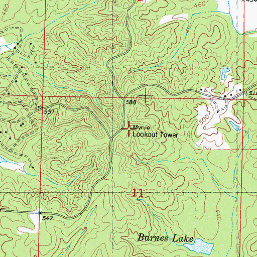 Topographic Map of Myrtle Lookout Tower, MS