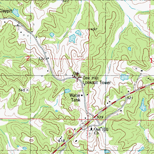 Topographic Map of Oak Hill Lookout Tower, MS