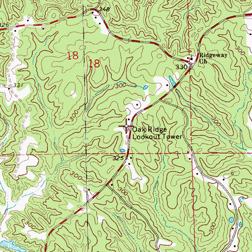 Topographic Map of Oak Ridge Lookout Tower, MS
