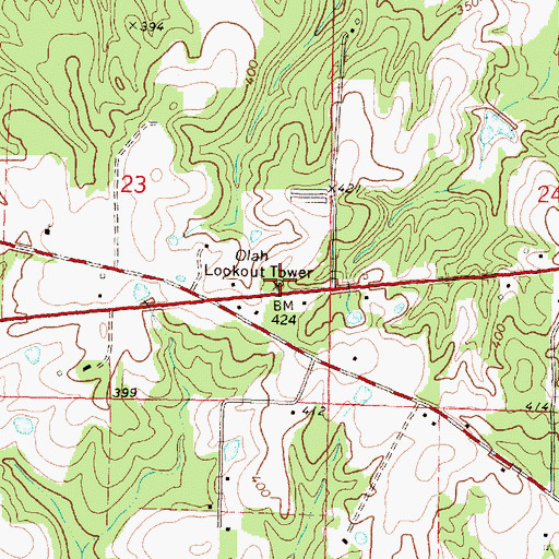 Topographic Map of Olah Lookout Tower, MS