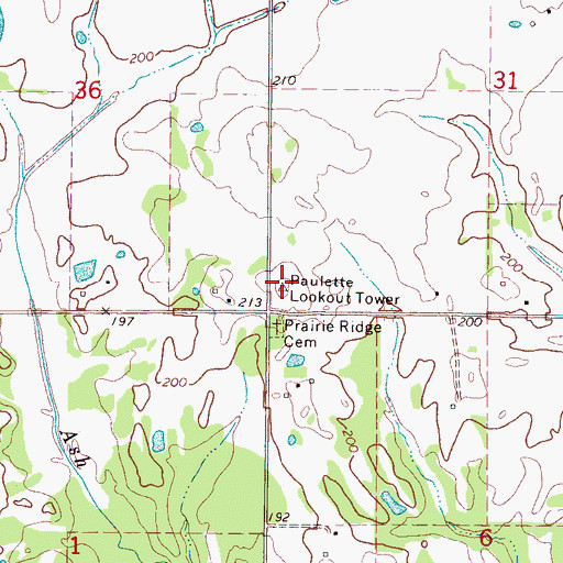 Topographic Map of Paulette Lookout Tower, MS