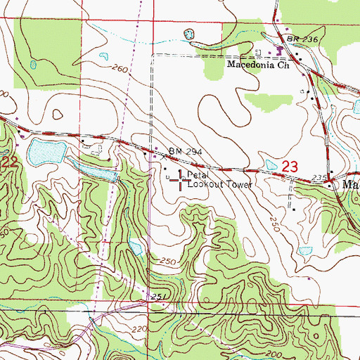 Topographic Map of Petal Lookout Tower, MS