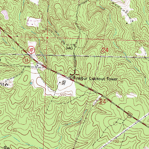 Topographic Map of Pinebur Lookout Tower, MS