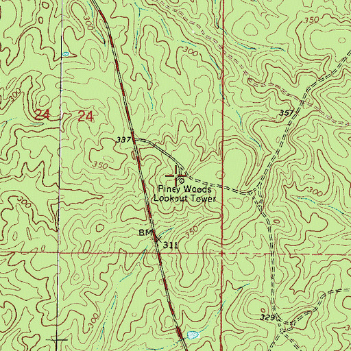Topographic Map of Piney Woods Lookout Tower, MS
