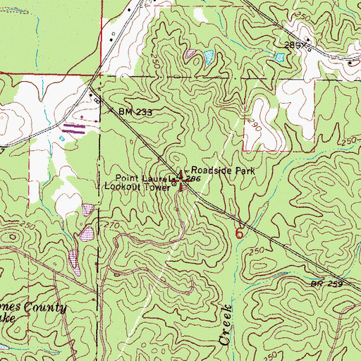 Topographic Map of Point Laurel Lookout Tower, MS