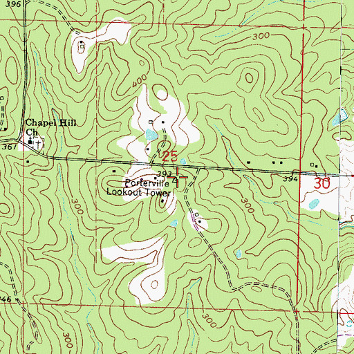 Topographic Map of Porterville Lookout Tower, MS