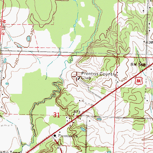 Topographic Map of Prentiss Country Club, MS