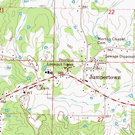 Topographic Map of Prentiss Lookout Tower, MS