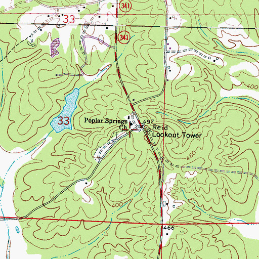Topographic Map of Reid Lookout Tower, MS