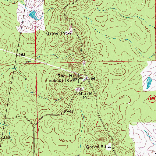 Topographic Map of Rock Hill Lookout Tower, MS