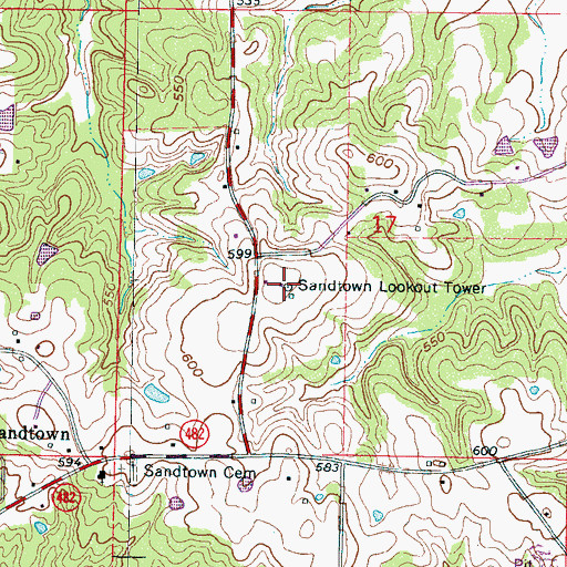 Topographic Map of Sandtown Lookout Tower, MS
