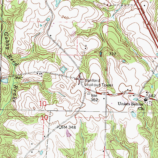 Topographic Map of Sanford Lookout Tower, MS