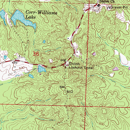 Topographic Map of Shiloh Lookout Tower, MS