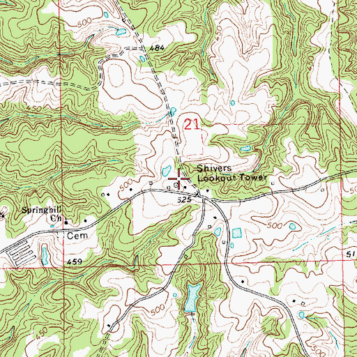 Topographic Map of Shivers Lookout Tower, MS