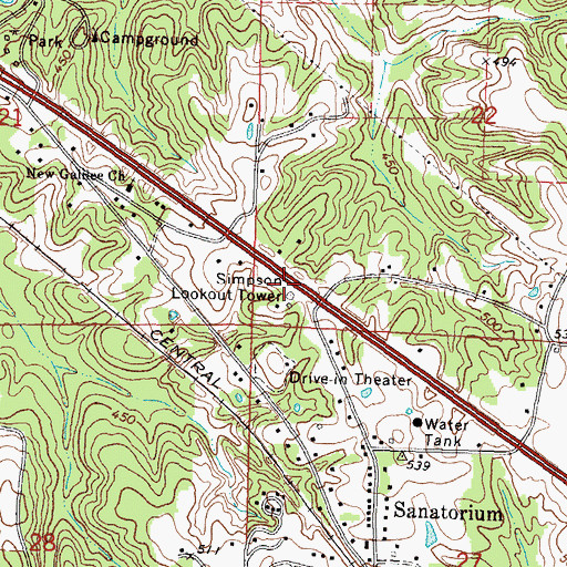Topographic Map of Simpson Lookout Tower, MS