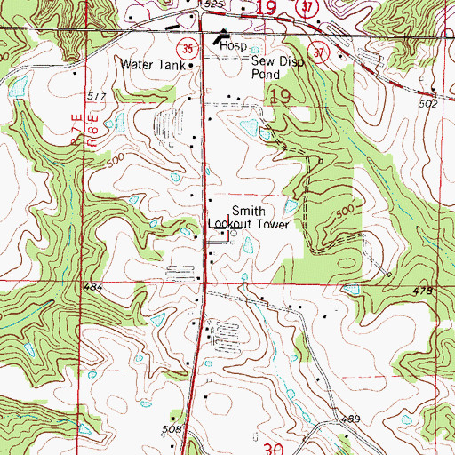 Topographic Map of Smith Lookout Tower, MS