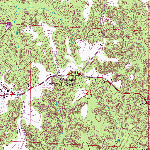 Topographic Map of Splunge Lookout Tower, MS