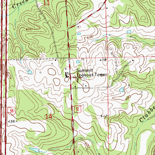 Topographic Map of Summit Lookout Tower, MS