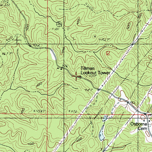 Topographic Map of Tillman Lookout Tower, MS