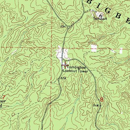 Topographic Map of Tombigbee Lookout Tower, MS