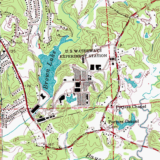 Topographic Map of United States Waterways Experiment Station, MS