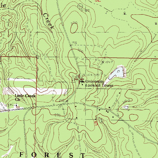 Topographic Map of University Lookout Tower, MS