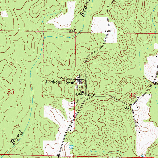 Topographic Map of Wausau Lookout Tower, MS