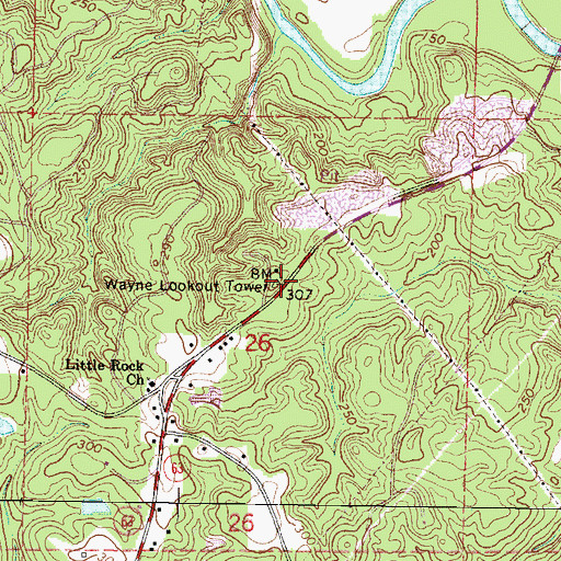 Topographic Map of Wayne Lookout Tower, MS