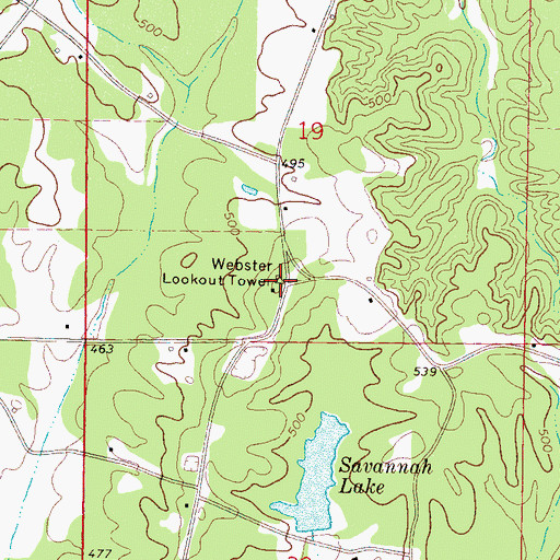 Topographic Map of Webster Lookout Tower, MS