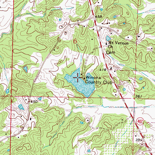 Topographic Map of Winona Country Club, MS