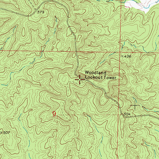 Topographic Map of Woodland Lookout Tower, MS