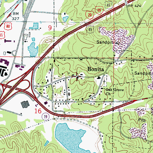 Topographic Map of Bonita United Methodist Church, MS
