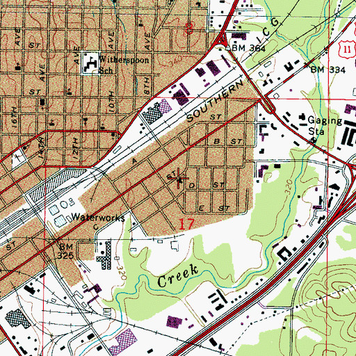 Topographic Map of Eighth Avenue Baptist Church, MS