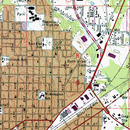 Topographic Map of Eighth Avenue Church of God, MS