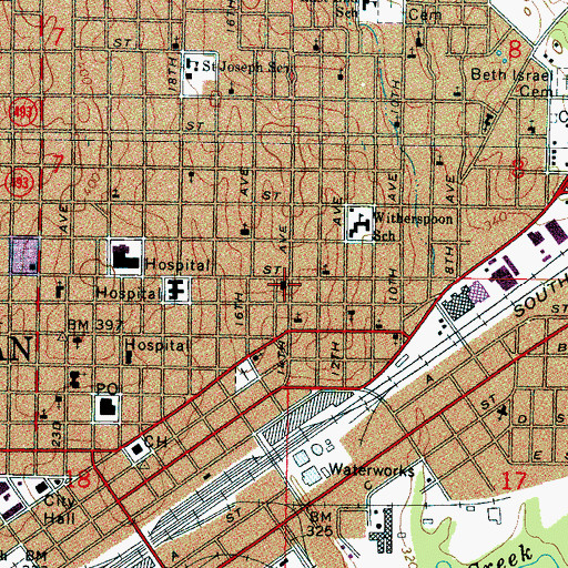 Topographic Map of Fifteenth Avenue Baptist Church, MS