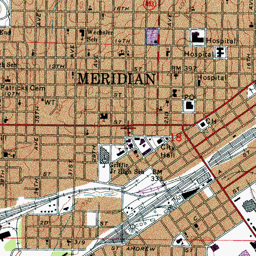 Topographic Map of First Baptist Church, MS
